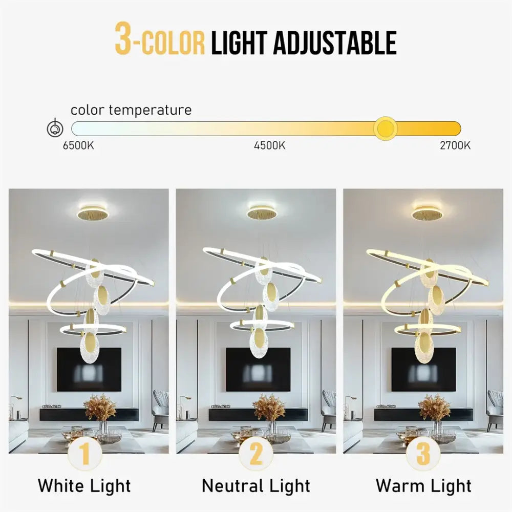 GobekUsa Modern 3-Layer LED Chandelier Pendant Light, photo 5 of 16