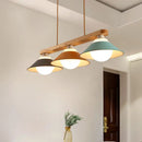 GobekUsa Modern 3-Light Island Pendant with Wood Accent in Blue, Grey, and Yellow Tones
