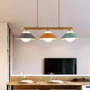 GobekUsa Modern 3-Light Island Pendant with Wood Accent in Blue, Grey, and Yellow Tones