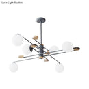 GobekUsa Modern 6-Head Black/Grey Chandelier Lighting Fixture for Living Room with Milky Glass
