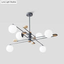 GobekUsa Modern 6-Head Black/Grey Chandelier Lighting Fixture for Living Room with Milky Glass