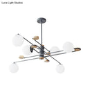 GobekUsa Modern 6-Head Black/Grey Chandelier Lighting Fixture for Living Room with Milky Glass