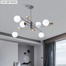 GobekUsa Modern 6-Head Black/Grey Chandelier Lighting Fixture for Living Room with Milky Glass
