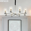 GobekUsa Modern 6-Head Clear Glass Candle Chandelier: Chrome Ceiling Pendant Fixture with Adjustable Chain