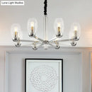 GobekUsa Modern 6-Head Clear Glass Candle Chandelier: Chrome Ceiling Pendant Fixture with Adjustable Chain