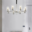 GobekUsa Modern 6-Head Clear Glass Candle Chandelier: Chrome Ceiling Pendant Fixture with Adjustable Chain