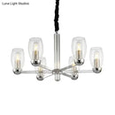 GobekUsa Modern 6-Head Clear Glass Candle Chandelier: Chrome Ceiling Pendant Fixture with Adjustable Chain