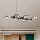 GobekUsa Modern 6-Head LED Island Lamp with Chrome/Gold Finish & Seedy Crystal Ball - Perfect Over Dining Table Lighting