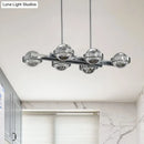 GobekUsa Modern 6-Head LED Island Lamp with Chrome/Gold Finish & Seedy Crystal Ball - Perfect Over Dining Table Lighting