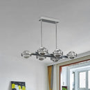 GobekUsa Modern 6-Head LED Island Lamp with Chrome/Gold Finish & Seedy Crystal Ball - Perfect Over Dining Table Lighting