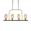 GobekUsa Modern Amber Glass 4-Light Hanging Ceiling Lamp with Metallic Frame - Bulb-Like Island Lighting