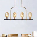 GobekUsa Modern Amber Glass 4-Light Hanging Ceiling Lamp with Metallic Frame - Bulb-Like Island Lighting