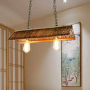 GobekUsa Modern Bamboo Island Pendant Light Fixture with Triangle Roof Design - Wood Ceiling Lighting
