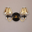 GobekUsa Modern Black Amber Glass Wall Lamp - 2-Light Mushroom Sconce Light Fixture for Living Room