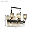 GobekUsa Modern Black Crystal Prism Island Pendant Lamp with Fringe - 9-Head Cylindrical Style