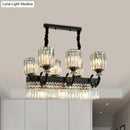 GobekUsa Modern Black Crystal Prism Island Pendant Lamp with Fringe - 9-Head Cylindrical Style
