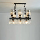 GobekUsa Modern Black Crystal Prism Island Pendant Lamp with Fringe - 9-Head Cylindrical Style