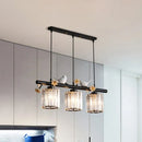 GobekUsa Modern Black Cylinder Island Light Pendant with Crystal Accents - 3 Lights