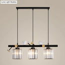 GobekUsa Modern Black Cylinder Island Light Pendant with Crystal Accents - 3 Lights