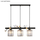 GobekUsa Modern Black Cylinder Island Light Pendant with Crystal Accents - 3 Lights