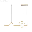 GobekUsa Modern Black/Gold Aluminum Linear LED Island Lighting with Sun and Mountain Design - Warm/White Light