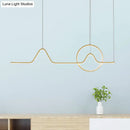 GobekUsa Modern Black/Gold Aluminum Linear LED Island Lighting with Sun and Mountain Design - Warm/White Light