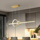 GobekUsa Modern Black/Gold Ring and Bar Metallic LED Island Pendant Lamp for Minimalist Kitchen Lighting