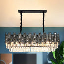 GobekUsa Modern Black Island Pendant Lamp with Smoke Faceted Crystal Prism Layers