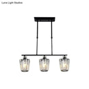 GobekUsa Modern Black Metal Island Chandelier with Cylindrical Crystal Shade - 3/4 Heads
