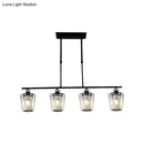 GobekUsa Modern Black Metal Island Chandelier with Cylindrical Crystal Shade - 3/4 Heads