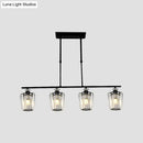 GobekUsa Modern Black Metal Island Chandelier with Cylindrical Crystal Shade - 3/4 Heads
