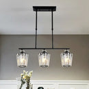 GobekUsa Modern Black Metal Island Chandelier with Cylindrical Crystal Shade - 3/4 Heads