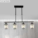GobekUsa Modern Black Metal Island Chandelier with Cylindrical Crystal Shade - 3/4 Heads
