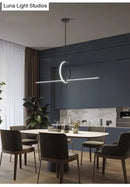 GobekUsa Modern Black Metal Stick and Ring LED Pendant Lamp for Dining Room Island