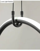 GobekUsa Modern Black Metal Stick and Ring LED Pendant Lamp for Dining Room Island