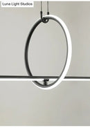GobekUsa Modern Black Metal Stick and Ring LED Pendant Lamp for Dining Room Island
