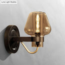 GobekUsa Modern Black Mushroom Wall Sconce with Amber Glass - Bedroom Lighting Fixture