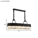 GobekUsa Modern Black Oval Island Chandelier with Clear Crystal Blocks - 8 Heads, Ideal for Dining Room