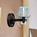 GobekUsa Modern Blue Glass Wall Sconce with Tapered Shade & 1 Light - Perfect for Your Bedroom!