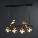 GobekUsa Modern Branch Island Pendant Light with Ball Glass Shade and Bird Deco - Metal 4-Light Fixture for Dining Room
