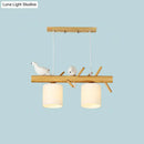 GobekUsa Modern Branch Island Pendant Light with LED, Wood Dining Room Ceiling Light and Cream Glass Shade
