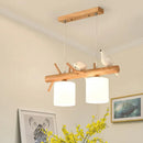GobekUsa Modern Branch Island Pendant Light with LED, Wood Dining Room Ceiling Light and Cream Glass Shade