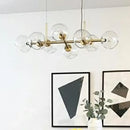 GobekUsa Modern Brass Island Light with Dome Glass Shades - 8-Light Dining Room Suspension Lighting