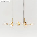 GobekUsa Modern Brass Island Light with Dome Glass Shades - 8-Light Dining Room Suspension Lighting