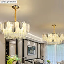 GobekUsa Modern Clear Crystal Leaf Pendant Chandelier - Stylish Suspension Light for Living Room