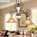 GobekUsa Modern Countryside Style Chandelier Light - White Glass, Black Island Lamp with Flared 2 Heads and Curvy Arm - Ideal for Dining Room