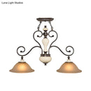 GobekUsa Modern Countryside Style Chandelier Light - White Glass, Black Island Lamp with Flared 2 Heads and Curvy Arm - Ideal for Dining Room