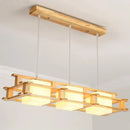 GobekUsa Modern Cream Glass Cube Pendant Light with 3 Wooden Heads