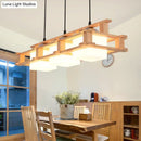 GobekUsa Modern Cream Glass Cube Pendant Light with 3 Wooden Heads