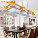 GobekUsa Modern Cream Glass Cube Pendant Light with 3 Wooden Heads